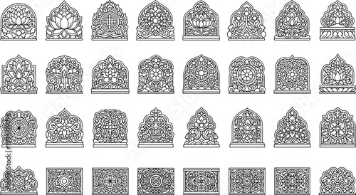 Set of mandala vector line icon, decorative oriental ornament, spiritual harmony art illustration