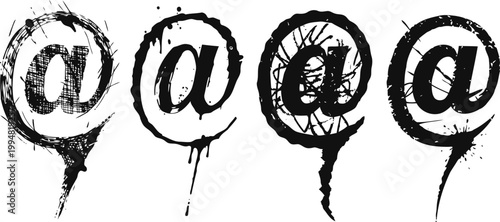 Grunge ink brush at signs set with splatter and distressed texture design elements