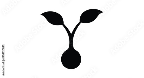 A simple black silhouette depicts a sprouting seed with two emerging leaves symbolizing new life high quality professional
