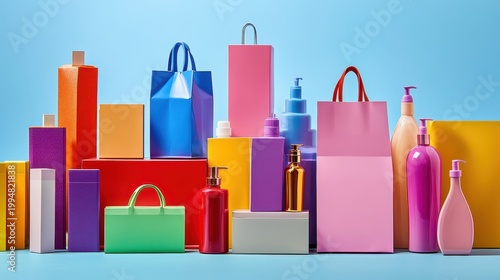 Vividly Colored Product Packaging and Bags Arranged for Retail Display