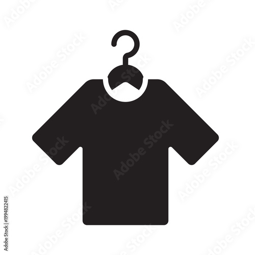 Solid vector illustration of a clean t-shirt hanging on a clothes hanger, representing wardrobe and dry cleaning.