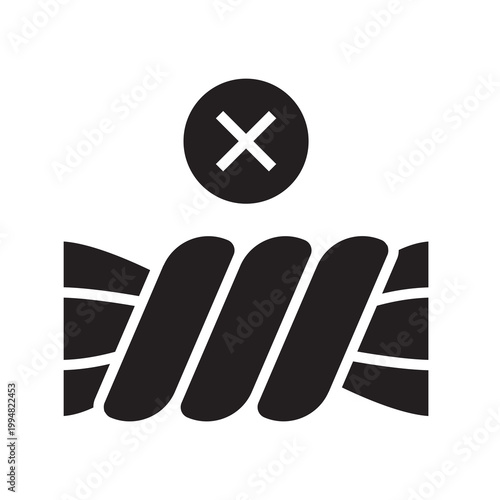 Solid vector illustration of a wring symbol with a cross mark, indicating do not twist or wring the garment.