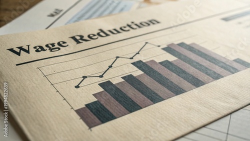 Wage Reduction Graph on Printed Paper with Up and Declining Trends