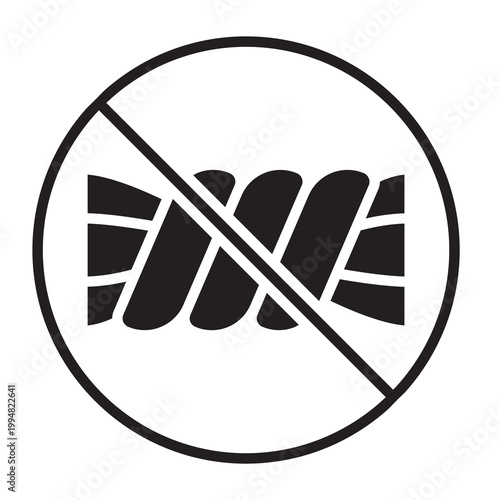 Solid vector illustration of a wring symbol enclosed in a circle with a slash, meaning do not wring.