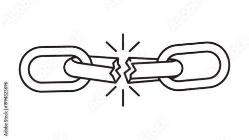 A broken chain link with a crack in the middle on a white background