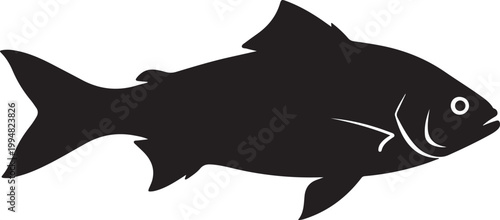 Canvas Print Black fish icon, fish silhouette, seafood symbol, vector illustration