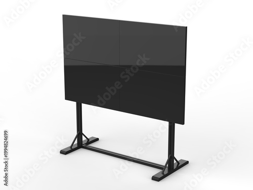 Minimalist 3D illustration of a modular 4-panel LED billboard display on a metal stand. Clean and modern digital signage concept with realistic shadows, perfect for branding, advertising, presentation