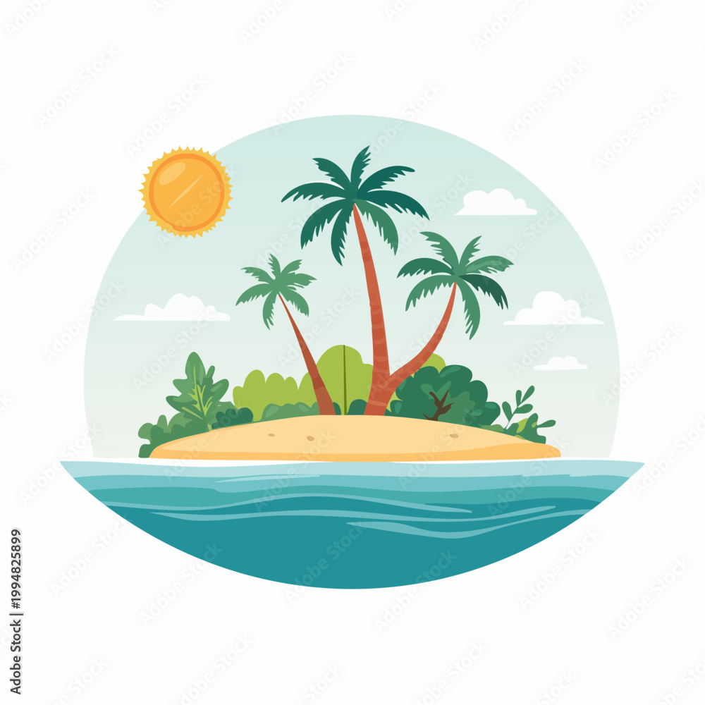 Fototapeta premium Tropical Island Paradise with Palm Trees and Sun