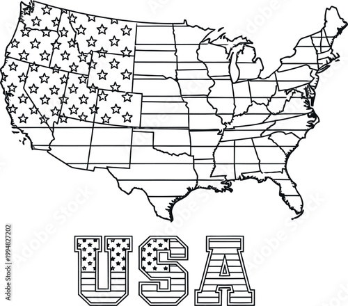 Vintage style map of the united states with bold 'usa' typography