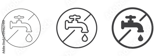 No Water Icon Tap Cross, Dryness and Water Shortage Symbol