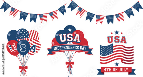 Festive fourth of july decorations bunting balloons and patriotic banners for independence day celebrations