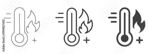 High Temperature Thermometer Icon Heat, Thermal Energy and Warning Symbol