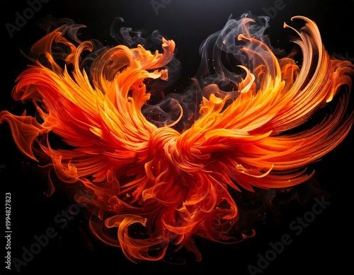 Ethereal Fire Phoenix Abstract Smoke Plumes in Vibrant Orange and Deep Red.