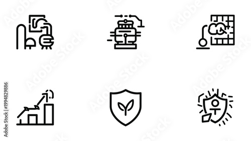 Innovation Icon Set: A modern and visually engaging set of line icons symbolizing innovation, technology, progress, and various related concepts.