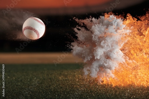 Baseball Ball Explodes on Grassy Field During Bright Day