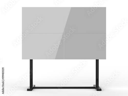 Minimalist 3D illustration of a modular 4-panel LED billboard display on a metal stand. Clean and modern digital signage concept with realistic shadows, perfect for branding, advertising, presentation