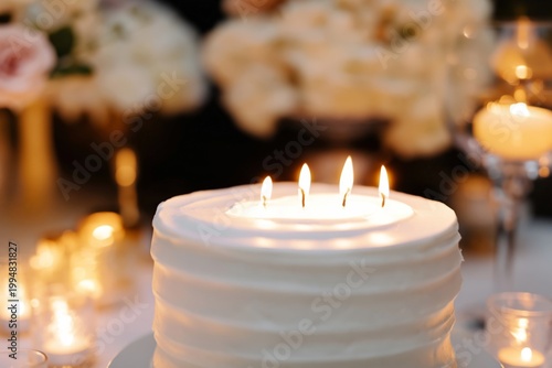 Celebration With a Cake and Candlelight at a Dining Table in an Indoor Setting