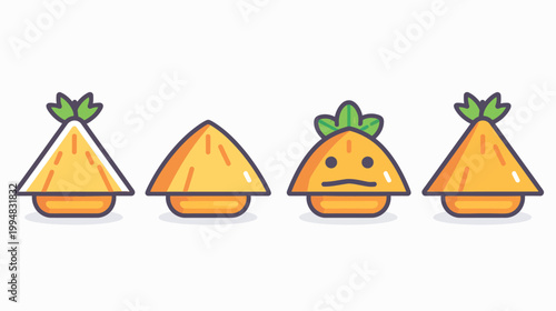 Four stylized carrot icons, some with leafy tops and one with a simple sad face