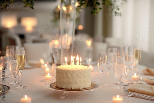 Celebration With a Cake and Candlelight at a Dining Table in an Indoor Setting