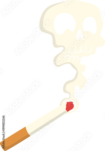 Tobbaco Ciggarette Skull Smoke Illustration, Death Symbol Concept, Smoking Danger Warning, Vector Isolated