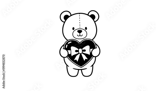 Cute kawaii teddy bear girl with heart ribbon vintage valentine vector illustration