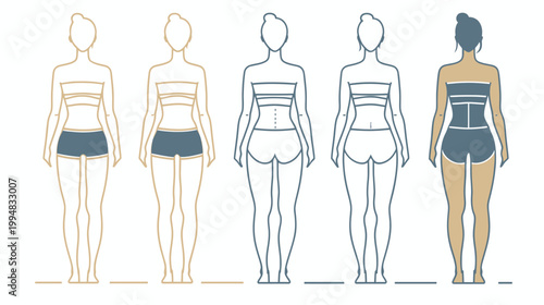 Illustration of diverse body shapes, presented in a minimalist, simplified graphic style
