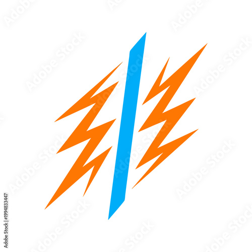 Abstract lightning bolt symbol in blue and orange with the design conveys