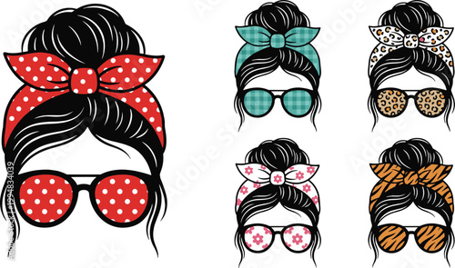 Stylish Woman Avatar with Pattern Sunglasses and Headband Fashion Girl Face Illustration Vector Clipart