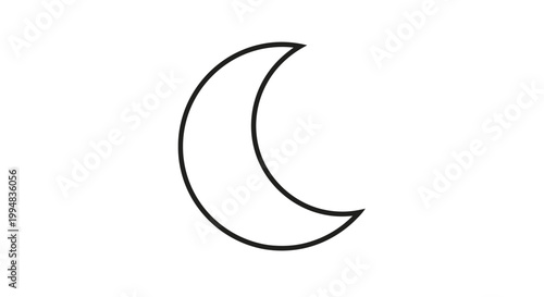 Simple crescent moon outline icon on white background.