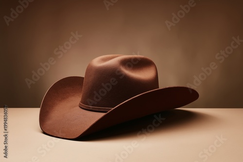 Brown Cowboy Hat Resting on a Surface With a Smooth Background in Soft Lighting