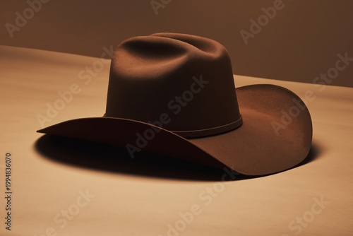Brown Cowboy Hat Placed on a Smooth Surface With Soft Lighting in a Room