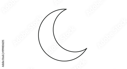 Simple crescent moon outline on white background, minimal design, celestial body