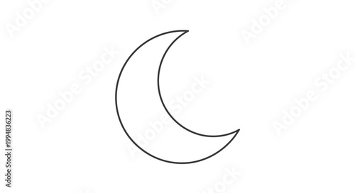 Simple Crescent Moon Outline Icon on White Background