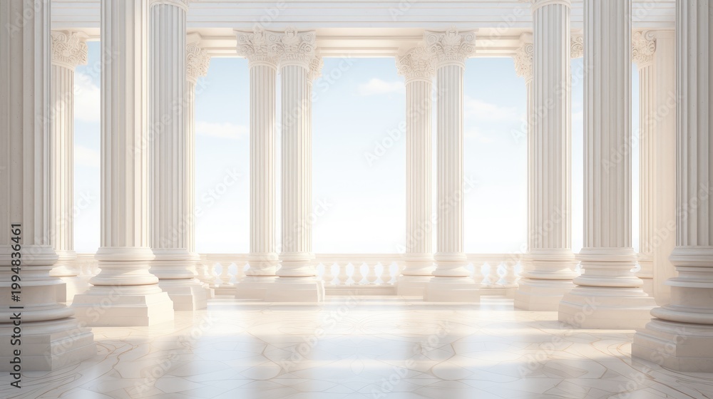 Obraz premium 3D illustration of classic marble stone columns forming a majestic colonnade.
