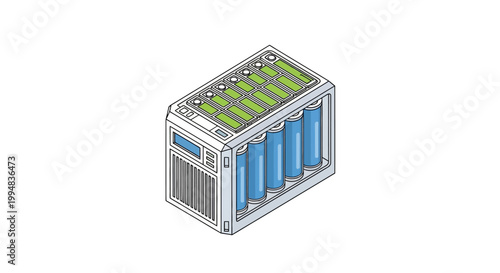 Isometric Industrial Battery Energy Storage System Unit Illustration