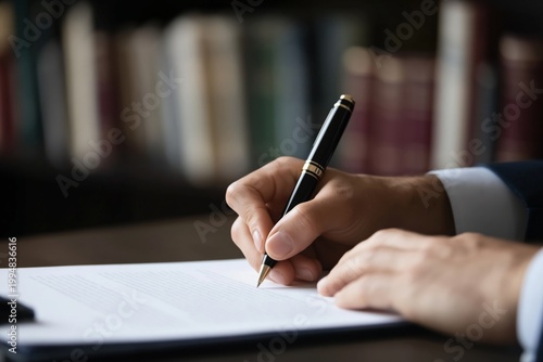 Professional Man Signs Document in Office Setting During Daytime Hours