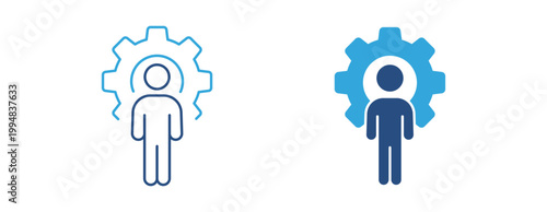 User Settings icon set. Human figure with gear symbol, account management and personalization concept, profile configuration and system settings icon, vector illustration