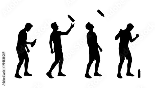 Professional Flair Bartender Silhouette Sequence Flipping Bottles and Mixing Cocktails for Entertainment