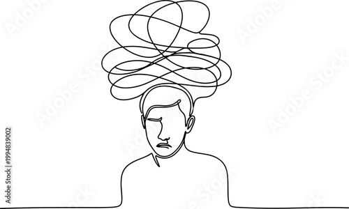 Confused Person with Tangled Thoughts Abstract Line Art