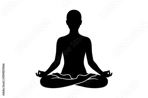 Person meditating in lotus pose silhouette style isolated on transparent background, Vector