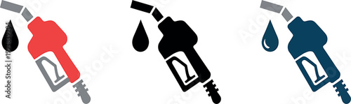 Fuelnozzle icons in red black and blue for gasoline station  fuel prices