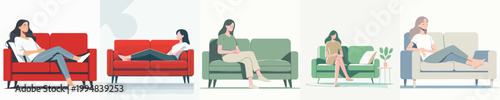 vector of a woman sitting relaxing on a sofa