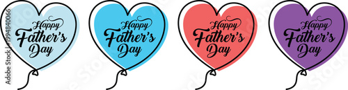 Four colorful heart-shaped father's day greeting