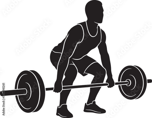 Person performing deadlift exercise with barbell in gym isolated on transparent background, Vector