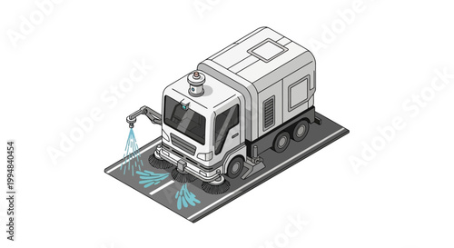 Autonomous Robotic Street Sweeper Truck Isometric Illustration - Smart City Urban Cleaning and Maintenance Technology