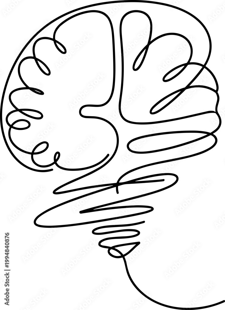 Fototapeta premium Continuous line drawing of a brain forming a light bulb, symbolizing ideas and innovation
