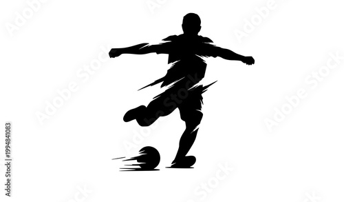 Footballer shooting goal front view silhouette ink style vector illustration