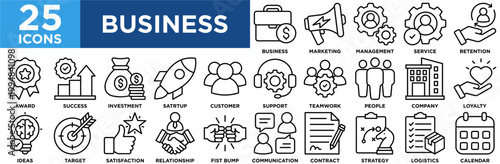 Business Icon Set Collection. Icon Pack Contain Marketing, Management, Loyalty, Service, Retention, Fist Bump, Customer, Support, Teamwork, People