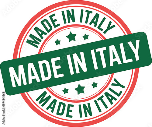 Made in Italy stamp seal logo with green and red colors