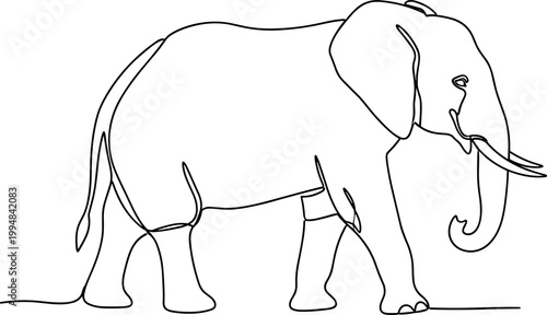 Foto Minimalist continuous line drawing of an elephant walking in profile, clean outl